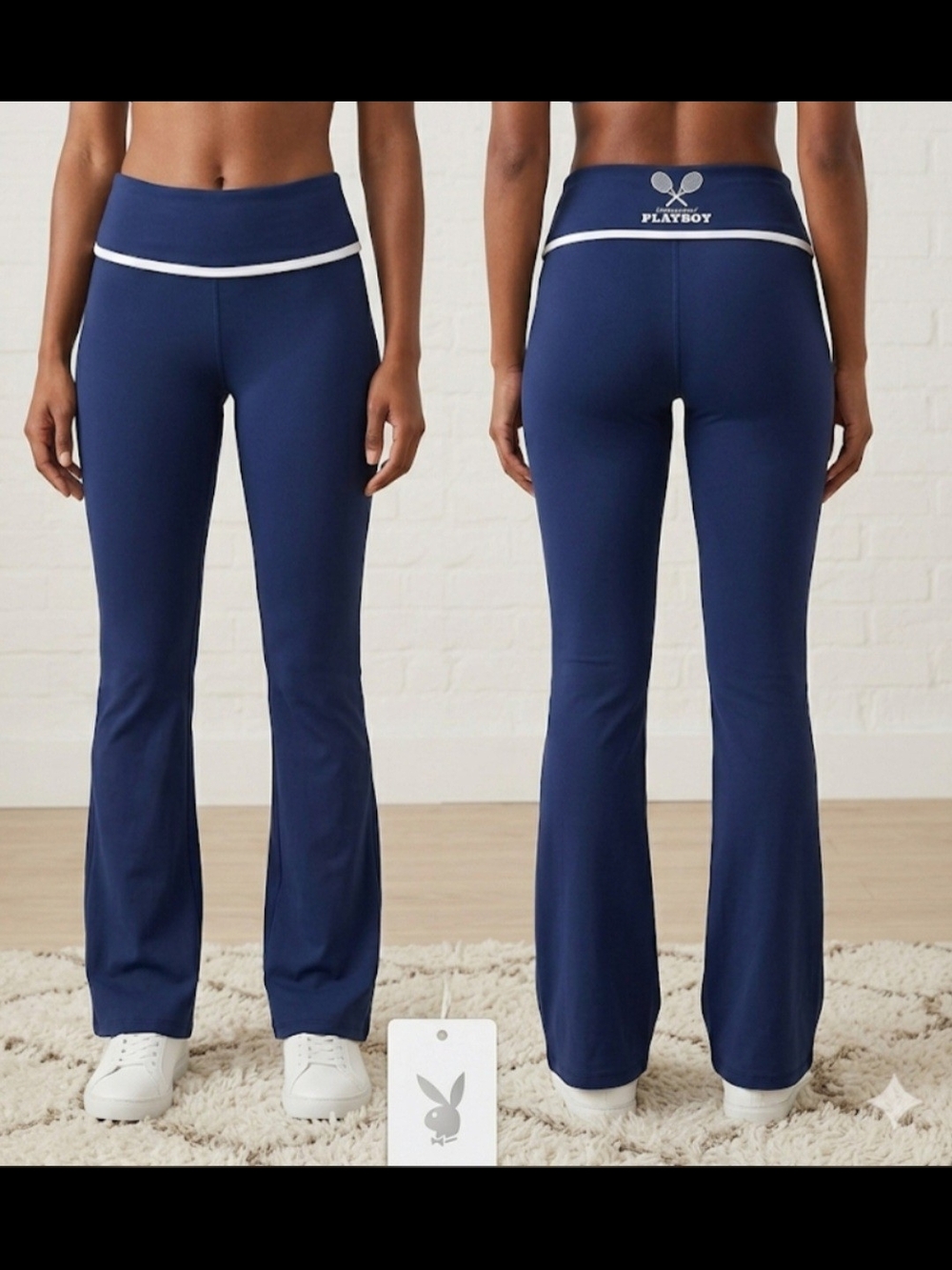 Missguided Navy Boot-Cut Flare Pants with White Trim